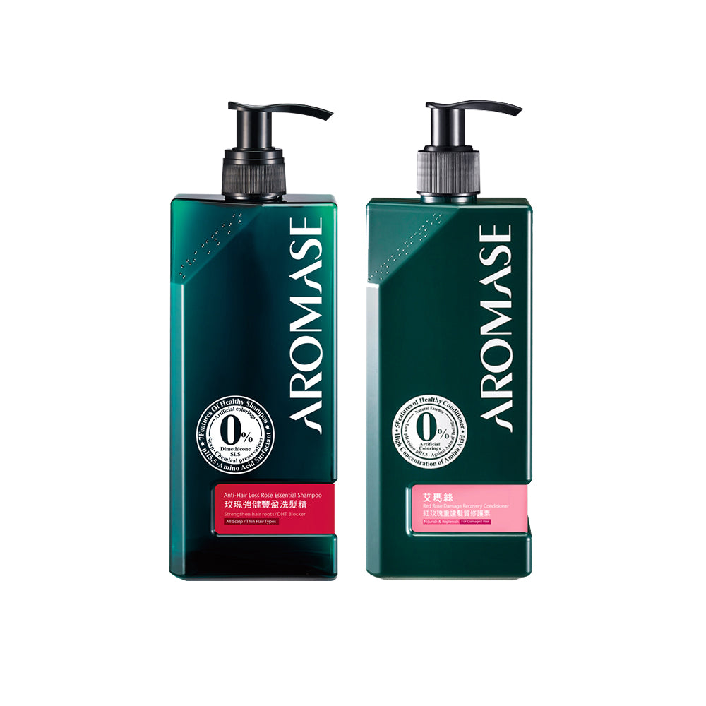 AROMASE Anti-Hair Loss Rose Essential Shampoo 400ml + Aromase Red Rose Damage Recovery Conditioner 400ml
