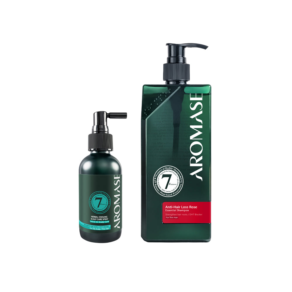 AROMASE Anti-Hair Loss Rose Essential Shampoo 400ml + Aromase Herbal Cooling Scalp Care Spray 115ml