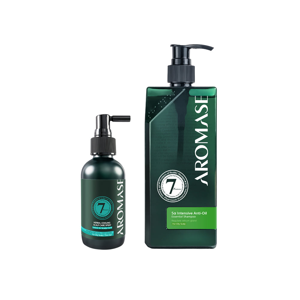 AROMASE 5α Intensive Anti-Oil Essential Shampoo 400ml + Aromase Herbal Cooling Scalp Care Spray 115ml