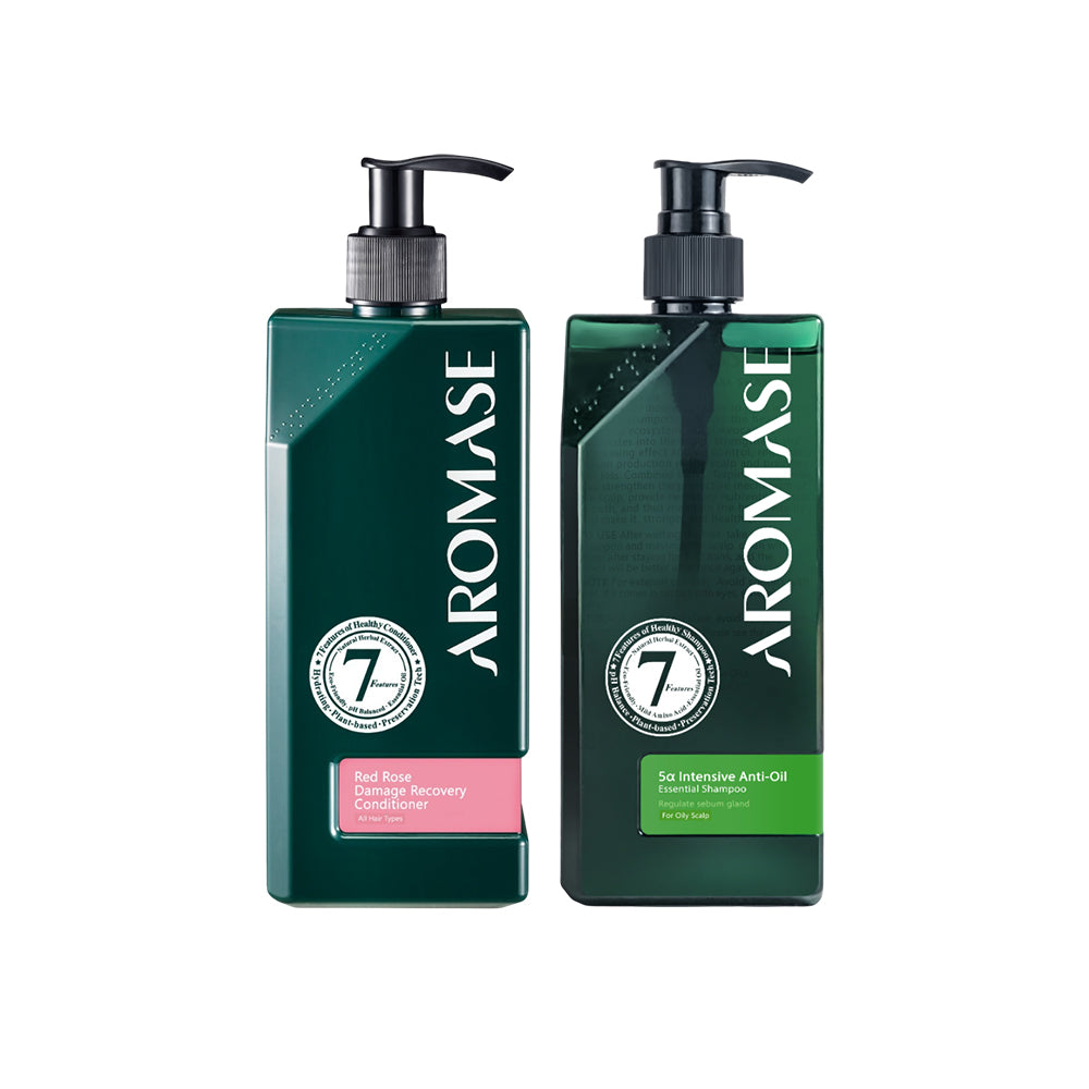 AROMASE 5α Intensive Anti-Oil Essential Shampoo 400ml + Aromase Red Rose Damage Recovery Conditioner 400ml