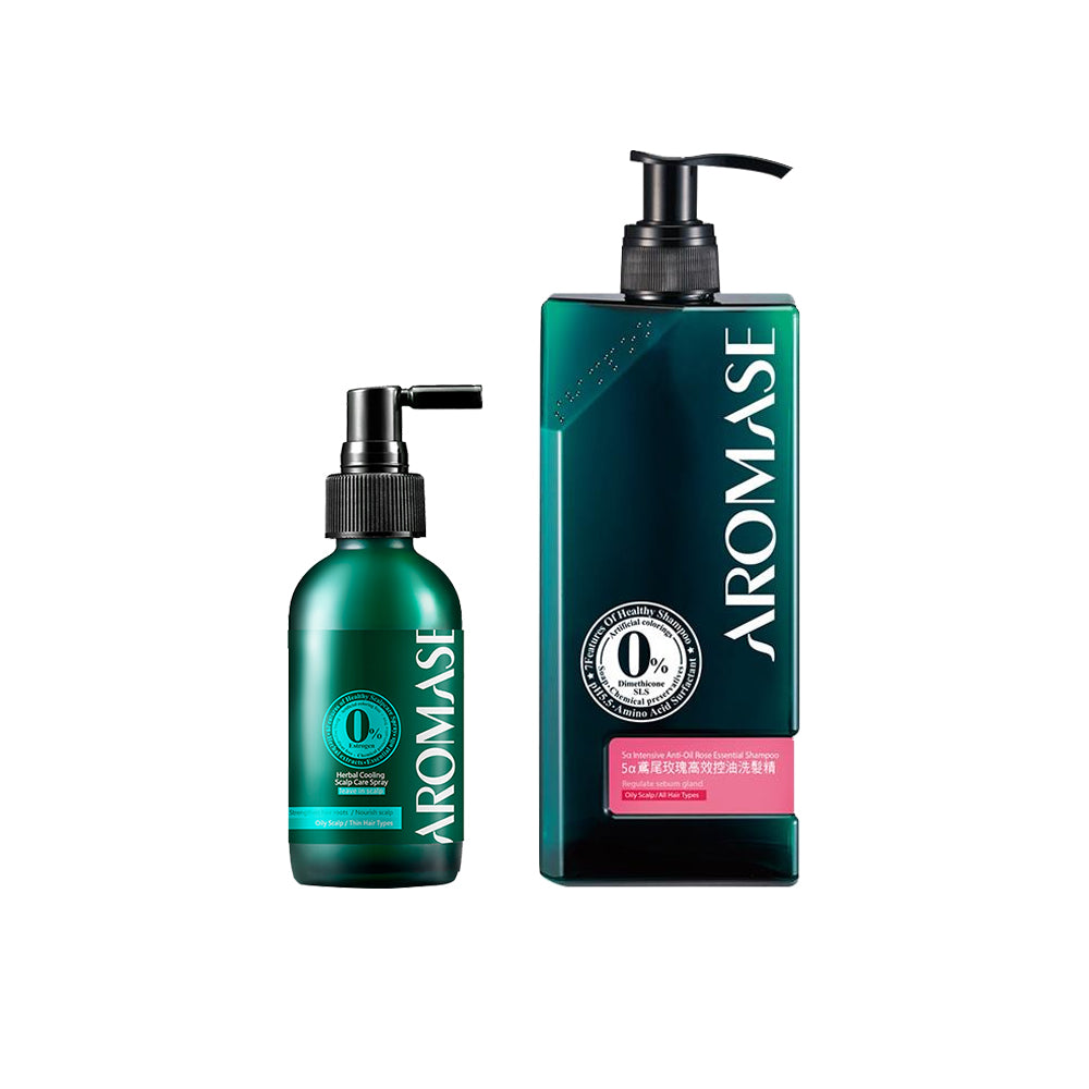 Aromase 5α Intensive Anti-Oil Rose Essential Shampoo 400ml + Aromase Herbal Cooling Scalp Care Spray 115ml