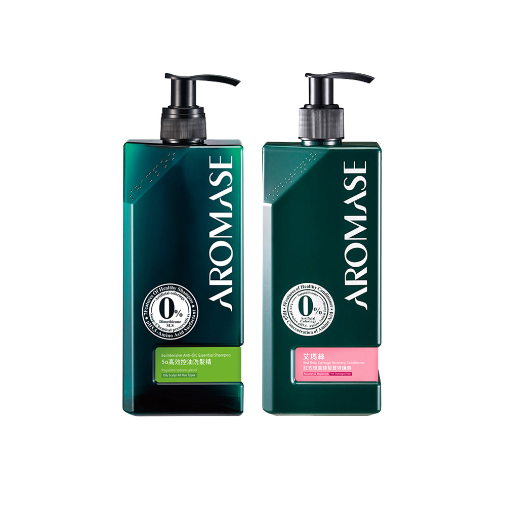 AROMASE 5α Intensive Anti-Oil Essential Shampoo 400ml + Aromase Red Rose Damage Recovery Conditioner 400ml