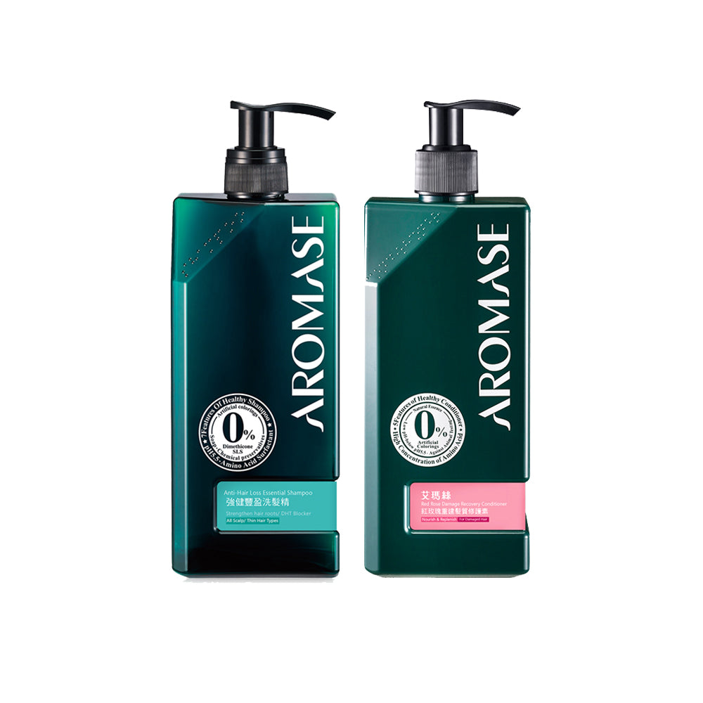 AROMASE Anti-Hair Loss Essential Shampoo 400ml + Aromase Red Rose Damage Recovery Conditioner 400ml